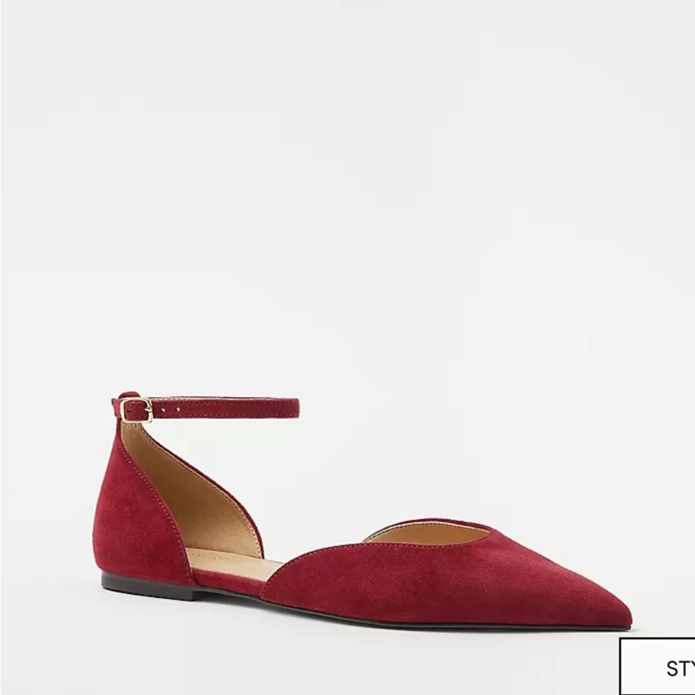 NWT Ann Taylor suede pointy toe red suede flat size 6